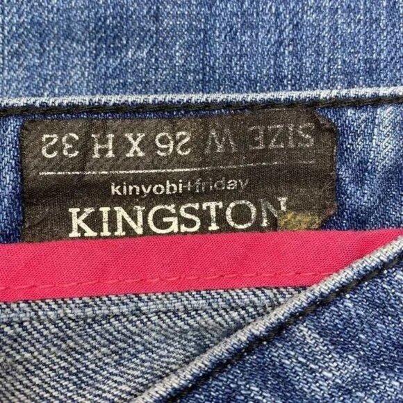 KINYOBI+FRIDAY SPLASH BOOT-CUT EMBROIDERED BACK POCKET DISTRESSED JEANS 26-EUC - Picture 8 of 9